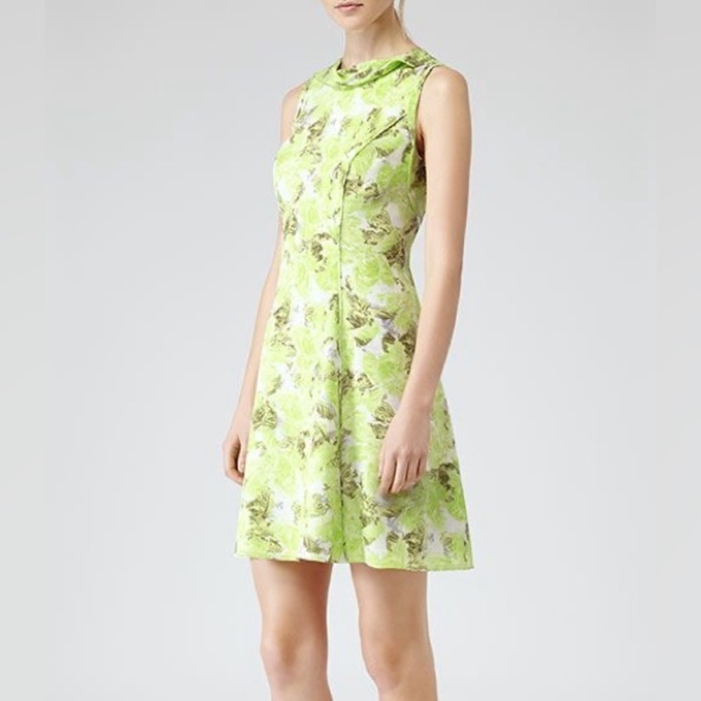 Reiss Cowl Neck Floral Green Sleeveless Dress Size US 4‎